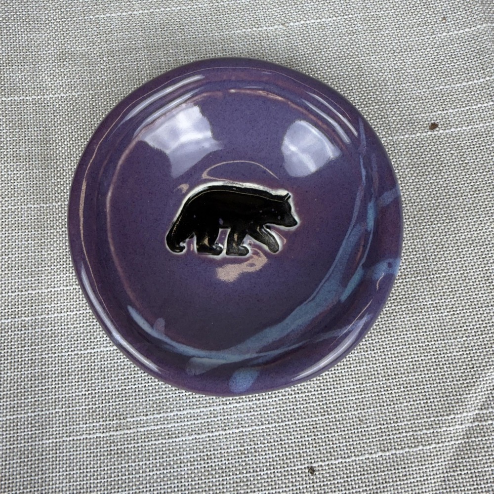 Vintage Purple Stoneware Bear Collector Plate Small Woodland Art Pottery Decor